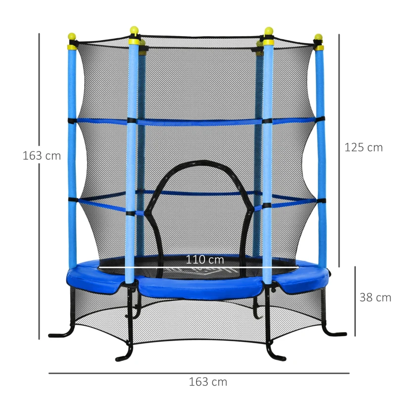 Barnstudsmatta, Med Skyddsnät, Kantskydd, Stålram, Upp Till 45 Kg, 3-10 år, Blå, 160 X 163 Cm 3