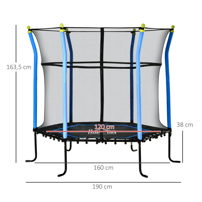 Barnstudsmatta, Med Skyddsnät, Kantskydd, Stålram, Upp Till 60 Kg, 3-10 år, Blå, 160 X 163 Cm 3