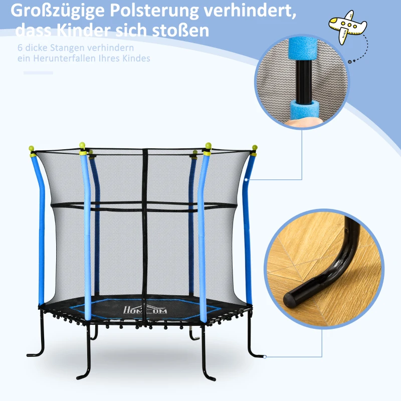 Barnstudsmatta, Med Skyddsnät, Kantskydd, Stålram, Upp Till 60 Kg, 3-10 år, Blå, 160 X 163 Cm 5