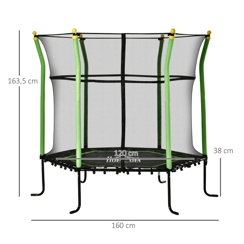 Barnstudsmatta, Med Skyddsnät, Kantskydd, Stålram, Upp Till 60 Kg, 3-10 år, Grön, 160 X 163 Cm 3