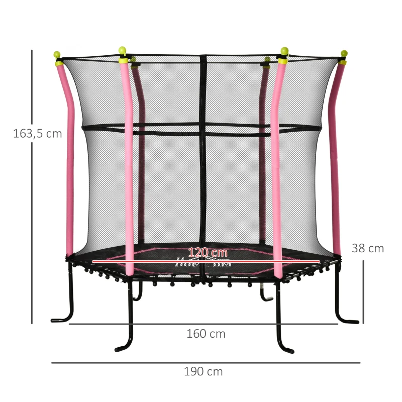 Barnstudsmatta, Med Skyddsnät, Kantskydd, Stålram, Upp Till 60 Kg, 3-10 år, Rosa, 160 X 163 Cm 3