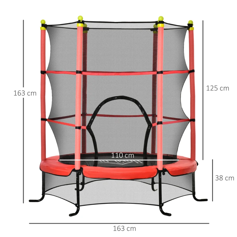 Barnstudsmatta Med Skyddsnät, Kantstoppning, Väderbeständig, Metallram, Upp Till 50 Kg, 163cm X 163 Cm, Röd 3