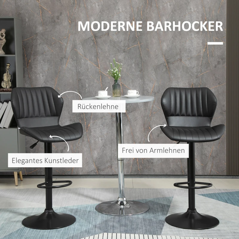 Barstol Barstol Set Om 2 Höjdjusterbar 48,5 X 55,5 X 90-110 Cm Konstläder + Stålsvart 4