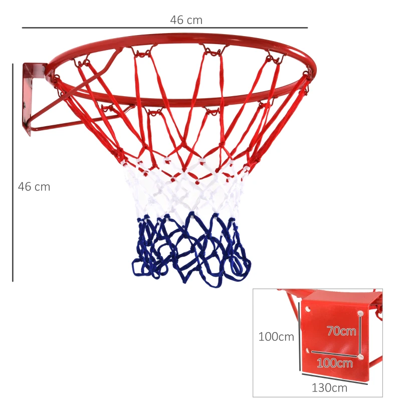 Basketkorg Med Nät, Basketnät, Stålrör + Nylon, Röd + Blå + Vit, 46 Cm 3