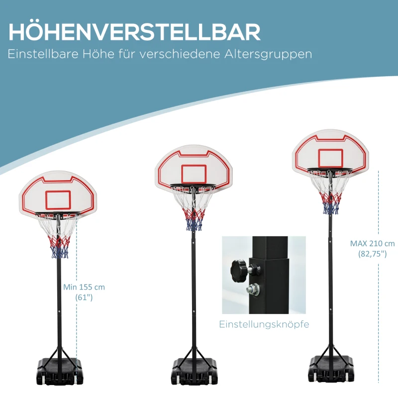 Basketstativ För Barn Basketkorg Med Hjulbas Kan Fyllas Med Vatten Ryggtavla Höjd 194-249 Cm PE + Stål Svart 4