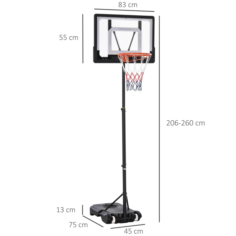 Basketstativ Höjdjusterbart Basketsystem För Barn Basketkorg Med Hjul Utomhusstål PVC HDPE Svart 83 X 75 X 206-260cm 3