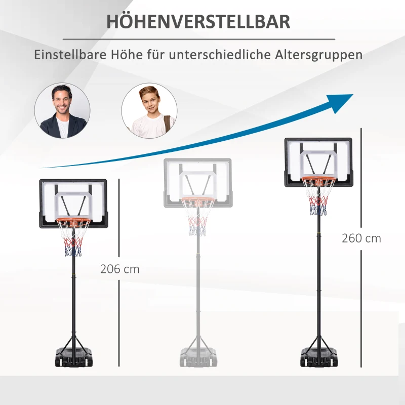 Basketstativ Höjdjusterbart Basketsystem För Barn Basketkorg Med Hjul Utomhusstål PVC HDPE Svart 83 X 75 X 206-260cm 4