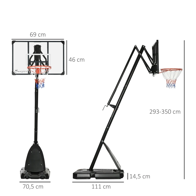 Basketstativ, Justerbar Korghöjd 2,3-2,9 M, Nedre Stötstång, Fyllbar Bas, Röd + Svart 3