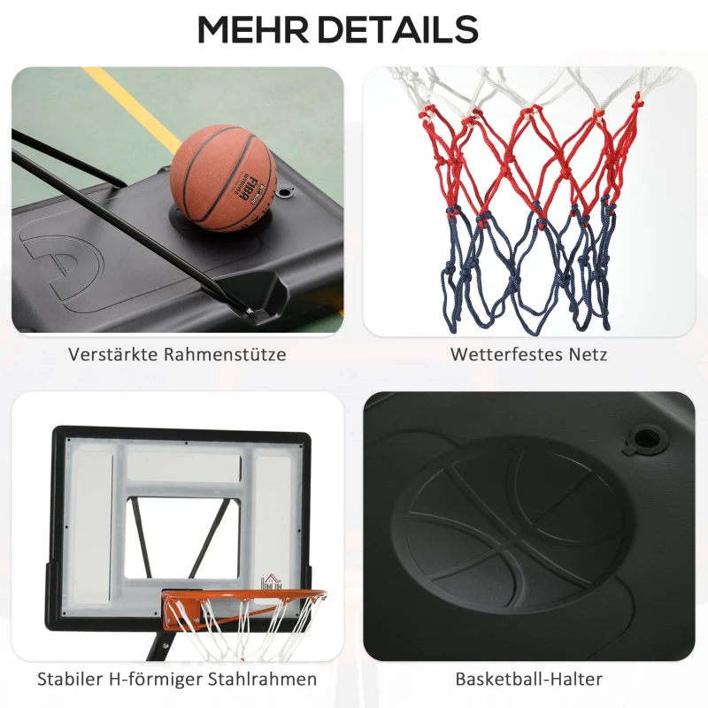 Basketstativ Med Hjul, Rullbart, Höj- Och Sänkbart, 260-310 Cm, Basketkorg Med Stativ, Lämplig För Utomhus- Och Inomhusbruk, Stål, Plast, Svart 7