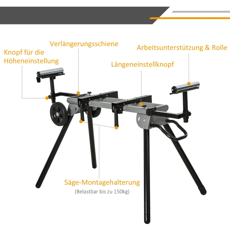 Basram För Kapsågar Arbetsbord För Kap- Och Geringssågar Sågram Kapsåg Stål Svart + Silver Sidoförlängning 123,5-245 Cm 6