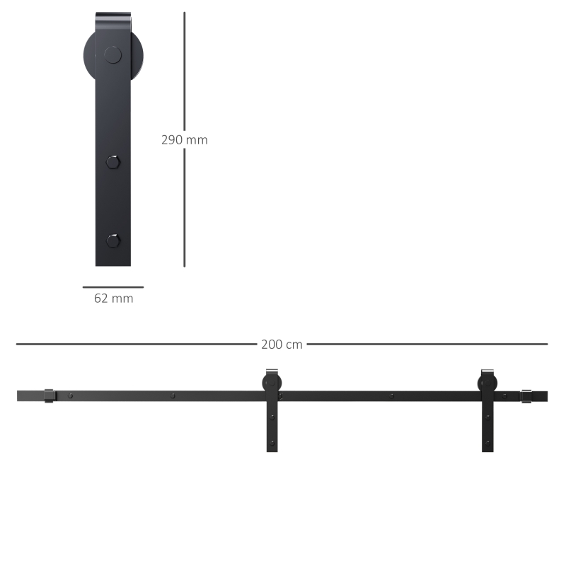 Beslagssats För Skjutdörrar, Platsbesparande, Tyst, Universellt Användbar, 200 Cm X 40 Cm X 0,6 Cm, Svart 3