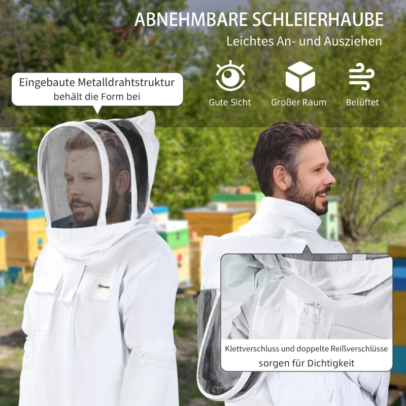 Biodlingsdräkt Av Bomull Biodlingsdräkt Skyddskläder Med Slöja Getskinnshandskar Vit XXL Unisex 5