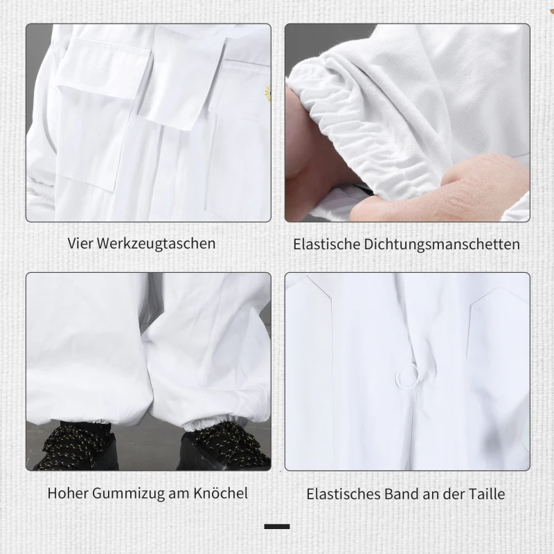 Biodlingsdräkt Av Bomull Biodlingsdräkt Skyddskläder Med Slöja Getskinnshandskar Vit XXL Unisex 6