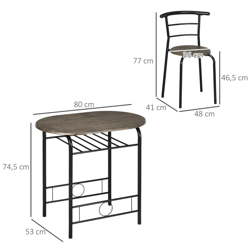 Bistroset 3 Delar, 1 Bord, 2 Stolar, 80 Cm X 53 Cm X 74,5 Cm, Svart 3