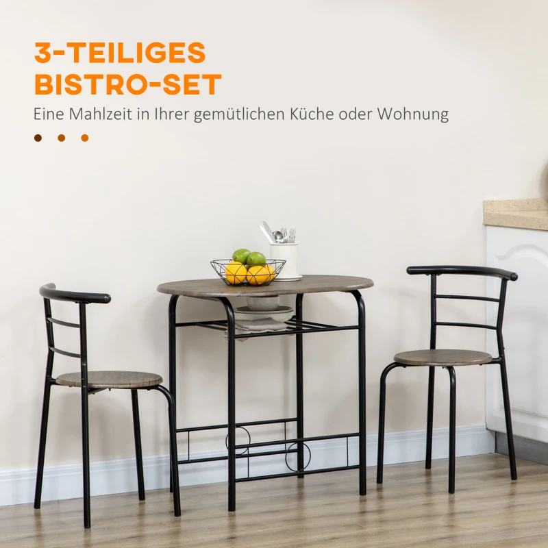 Bistroset 3 Delar, 1 Bord, 2 Stolar, 80 Cm X 53 Cm X 74,5 Cm, Svart 4