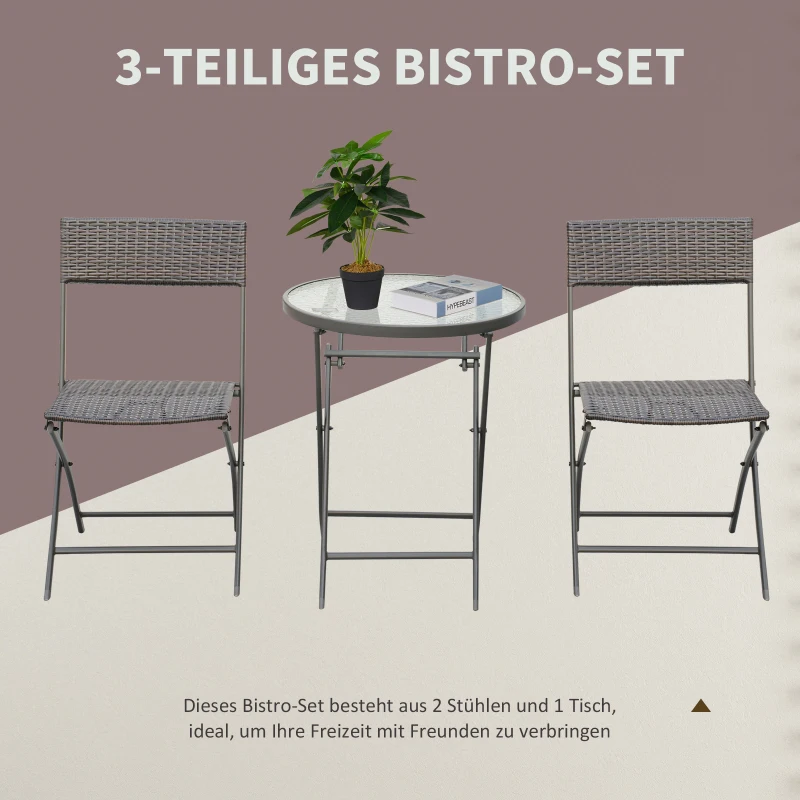 Bistroset Balkongset Polyrattan 3-delad Hopfällbar Trädgård Brun 5