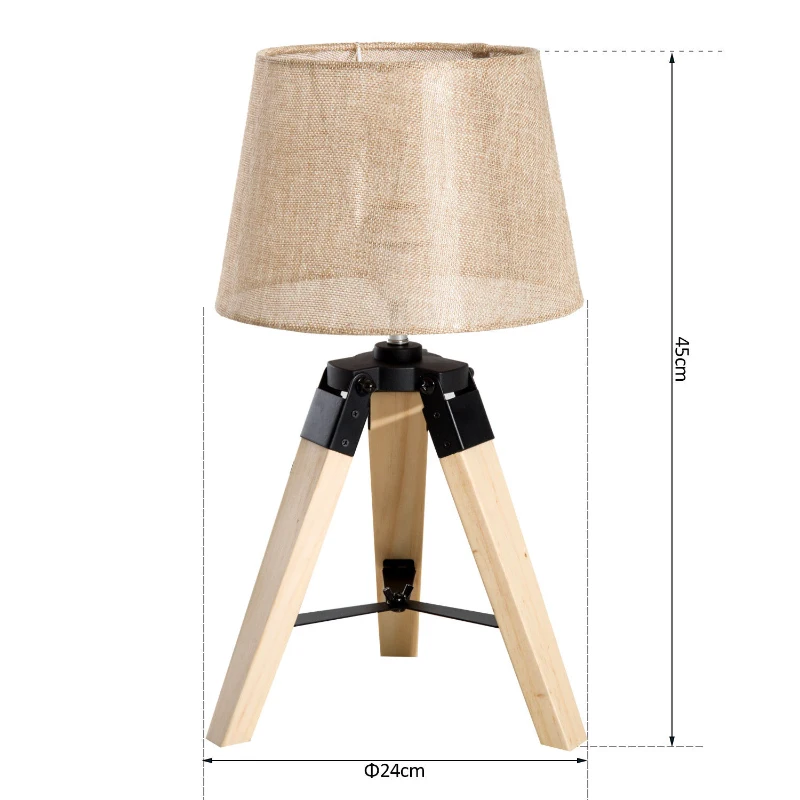 Bordslampa Bordslampa Sänglampa E27 Linnelook, Furu + Polyester, 24x24x45cm (beige) 3