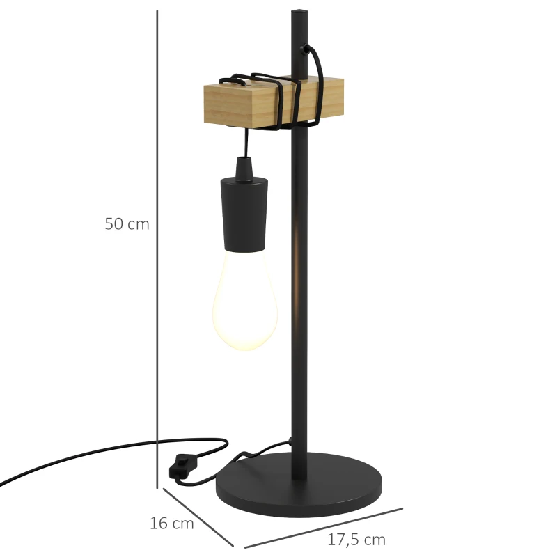 Bordslampa, Industriell Stil, Inkl LED, Metallram, Höjdjusterbar, Svart+trä 3