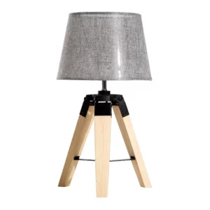 Bordslampa Sänglampa E27 Linnelook, Furu + Polyester, 24x24x45cm (grå) 1