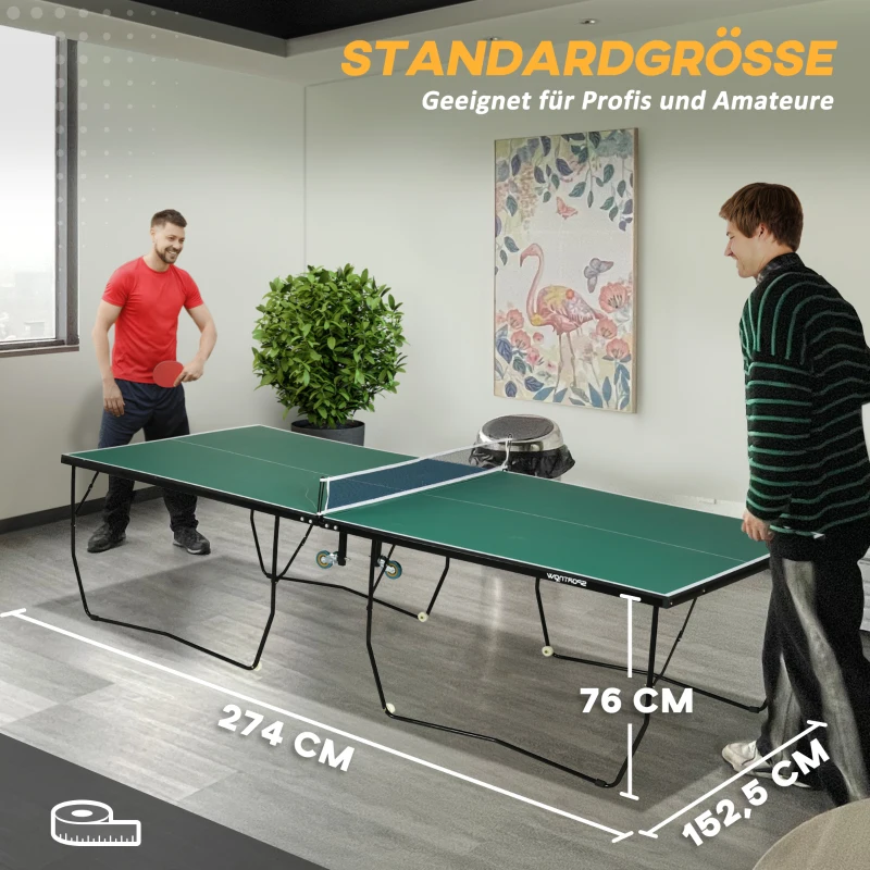 Bordtennisbord, I Originalstorlek, Hopfällbart, 8 Hjul, Inklusive Racketar Och Bollar, Grönt, 2,74 X 1,52 X 0,76 M 4