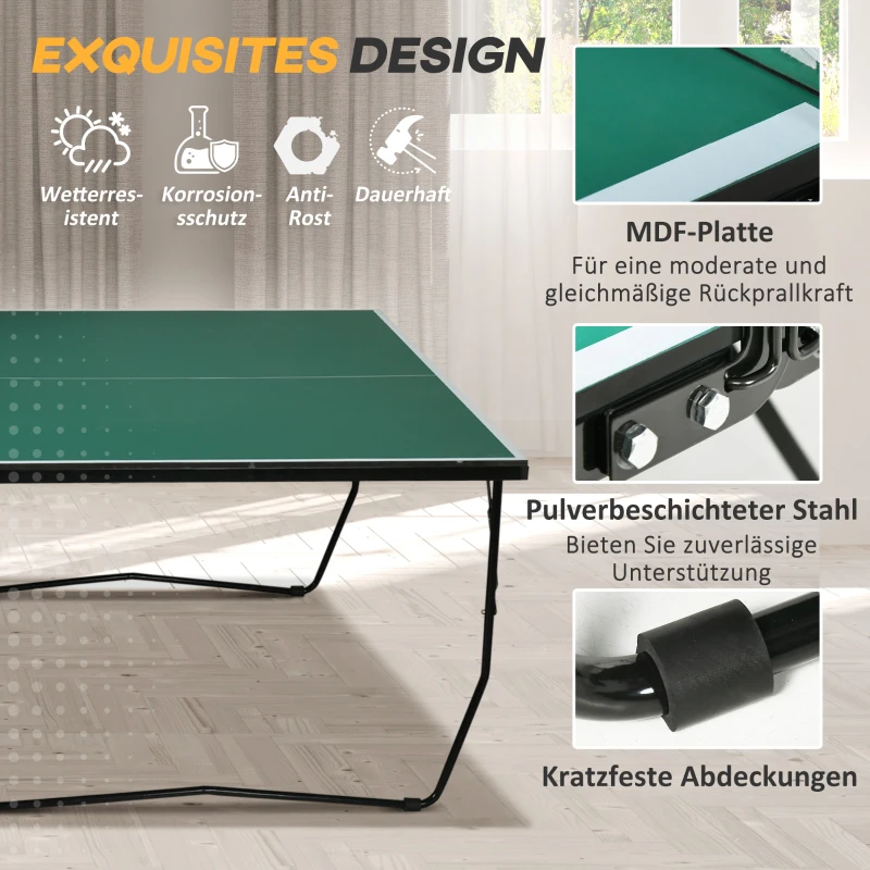 Bordtennisbord, I Originalstorlek, Hopfällbart, 8 Hjul, Inklusive Racketar Och Bollar, Grönt, 2,74 X 1,52 X 0,76 M 6