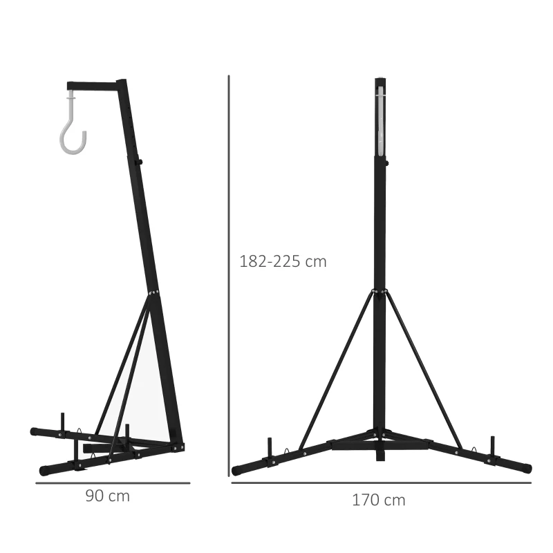 Boxningssäcksstativ, Boxningssäckshållare, Höjdjusterbar, Fristående, Hopfällbar, Stål, 170 X 90 X 225 Cm, Svart 3