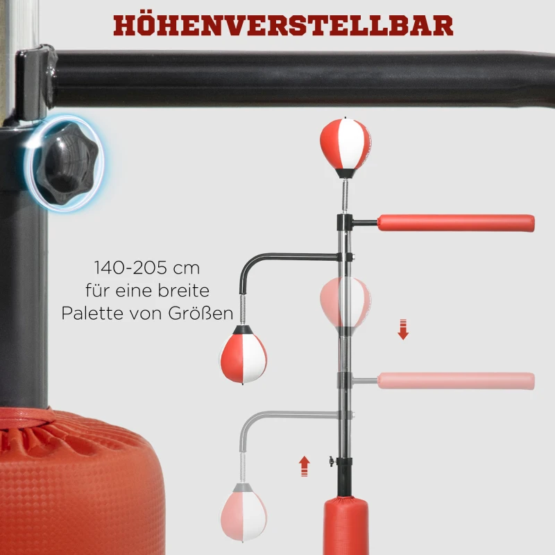 Boxningsstativ, Två Hastighetsbollar, Roterande Boxningsstång, Sparkplatta, Höjdjusterbar, Stål, 84 X 36 X 140-205cm 5