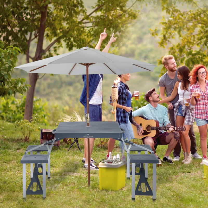 Campingbord I Aluminium Picknickbänk Sittgrupp Trädgårdsbord Med 4 Sittplatser Fällbart Mörkgrå 2