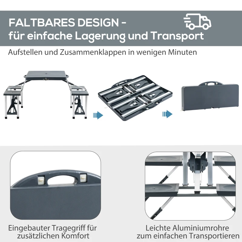 Campingbord I Aluminium Picknickbänk Sittgrupp Trädgårdsbord Med 4 Sittplatser Fällbart Mörkgrå 7