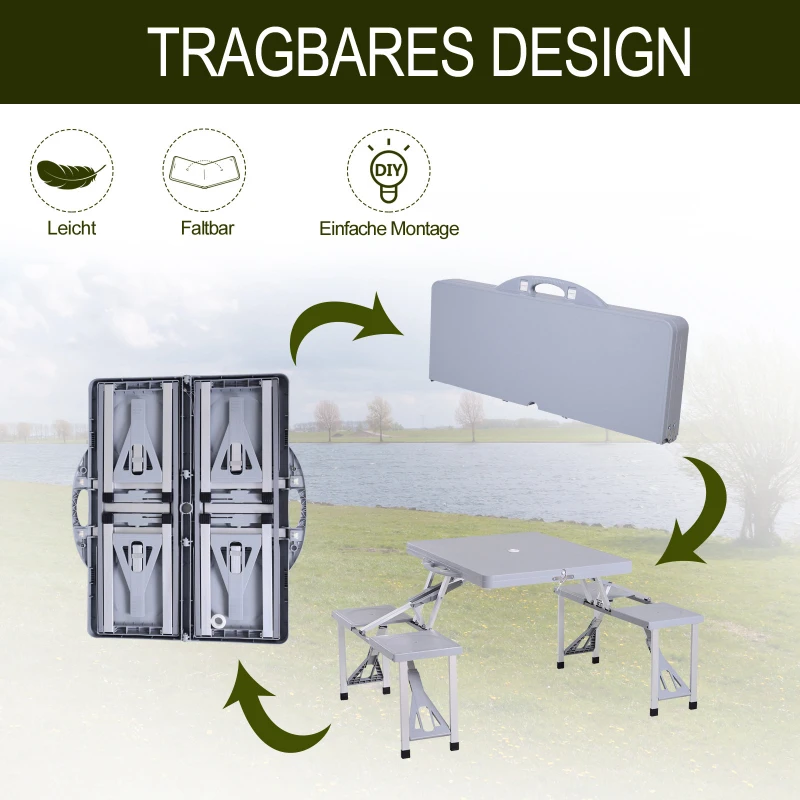 Campingbord I Aluminium Picknickbänk Sittgrupp Trädgårdsbord Med 4 Sittplatser Hopfällbart Grått 135,5 X 84,5 X 66 Cm 4