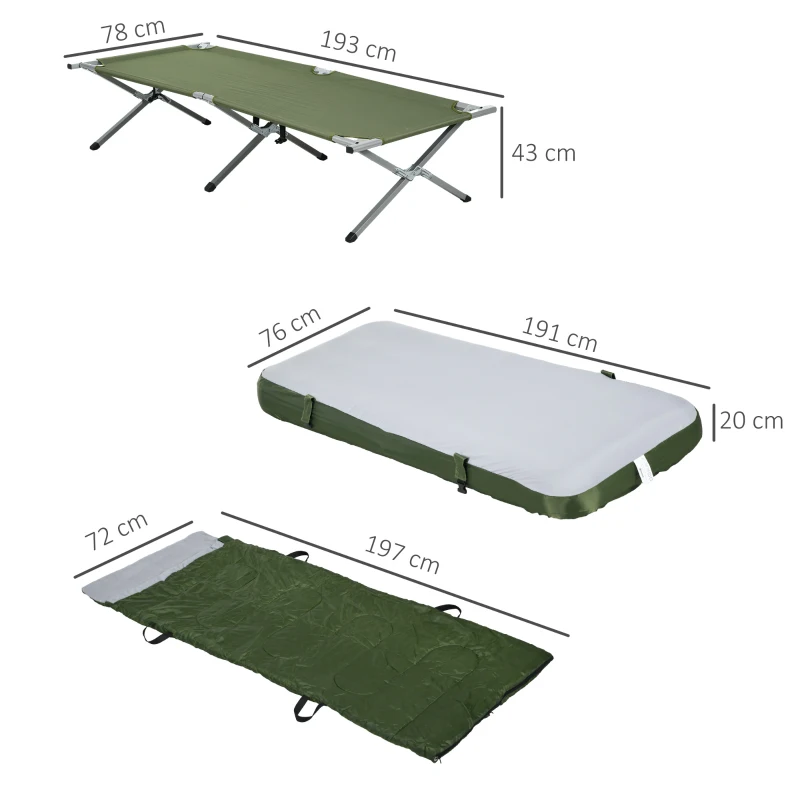 Campingsäng Tältsäng, 5-delat Set, Inklusive Transportväska, 193 X 86 X 43/63 Cm, Grön 3