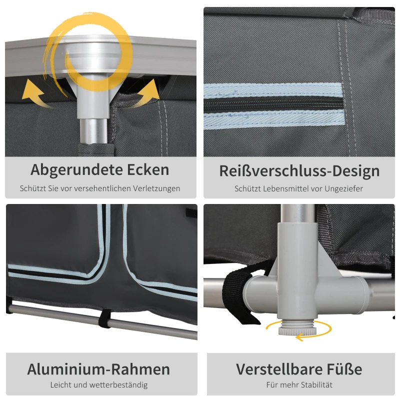 Campingskåp Kökslåda Portabel Med Bänkskiva Bärväska 3 Hyllor 1 Skåp 600D Oxford Tyg Grå 96 X 49,5 X 104 Cm 7