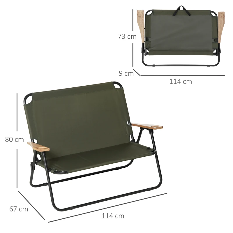 Campingstol 2-sits Hopfällbar Bärbar Trädgårdsstol Regissörsstol Hopfällbar Stol Med Dryckeshållare För Utomhus Picknick Vandring Max Belastning 160 Kg Grön 141 X 67 X 80 Cm 3