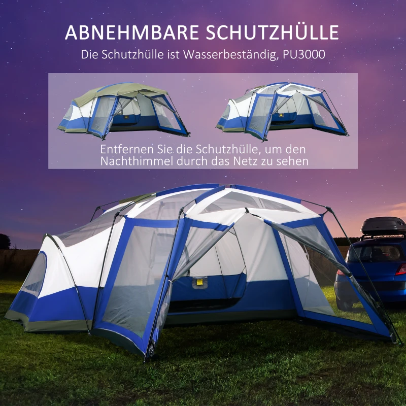 Campingtält 6-8 Personers Tält Familjetält Med Vestibul 2 Fönster Kupoltält PU3000mm För Trekking Festival Glasfiber Blå 518 X 487 X 237 Cm 5