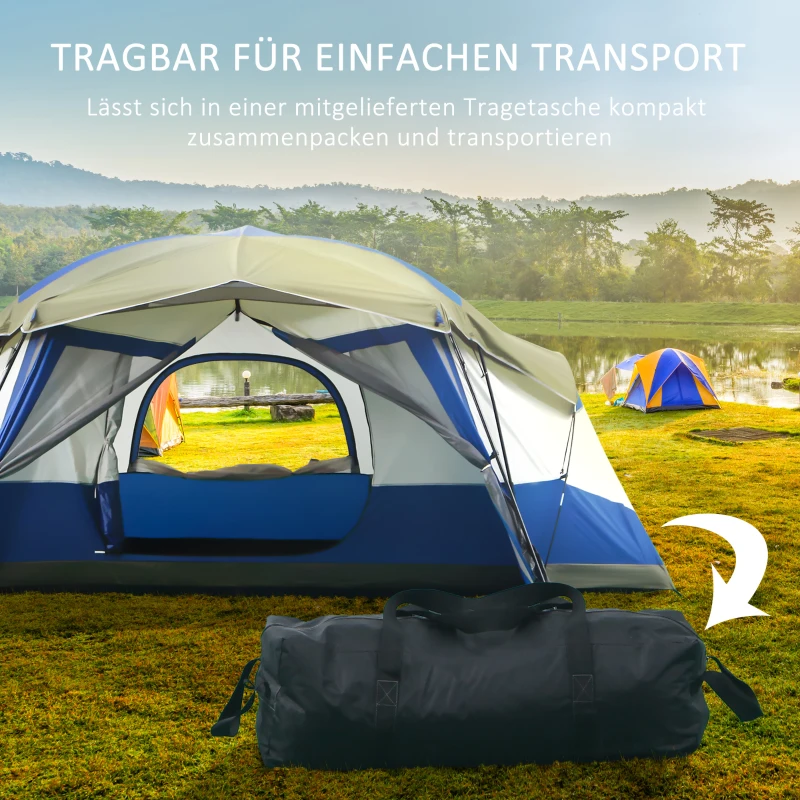 Campingtält 6-8 Personers Tält Familjetält Med Vestibul 2 Fönster Kupoltält PU3000mm För Trekking Festival Glasfiber Blå 518 X 487 X 237 Cm 7