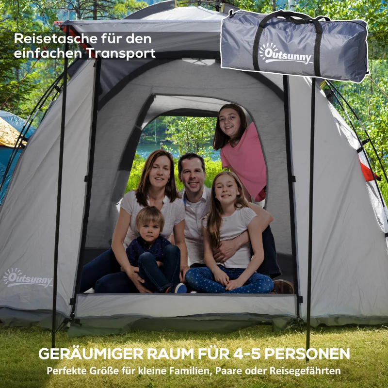 Campingtält För 4-5 Personer, Två Invändiga Rum, Avtagbar Golvmatta, Grå, 4,90 X 2,50 X 1,85 M 5