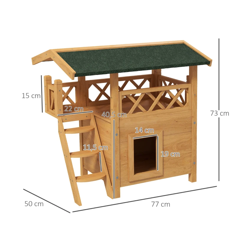 Cat House Cat Hut Pet Hut Asfalttak 2 Nivå 1 Stege Naturlig + Grön 3