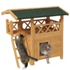 Cat House Cat Hut Pet Hut Asfalttak 2 Nivå 1 Stege Naturlig + Grön 10