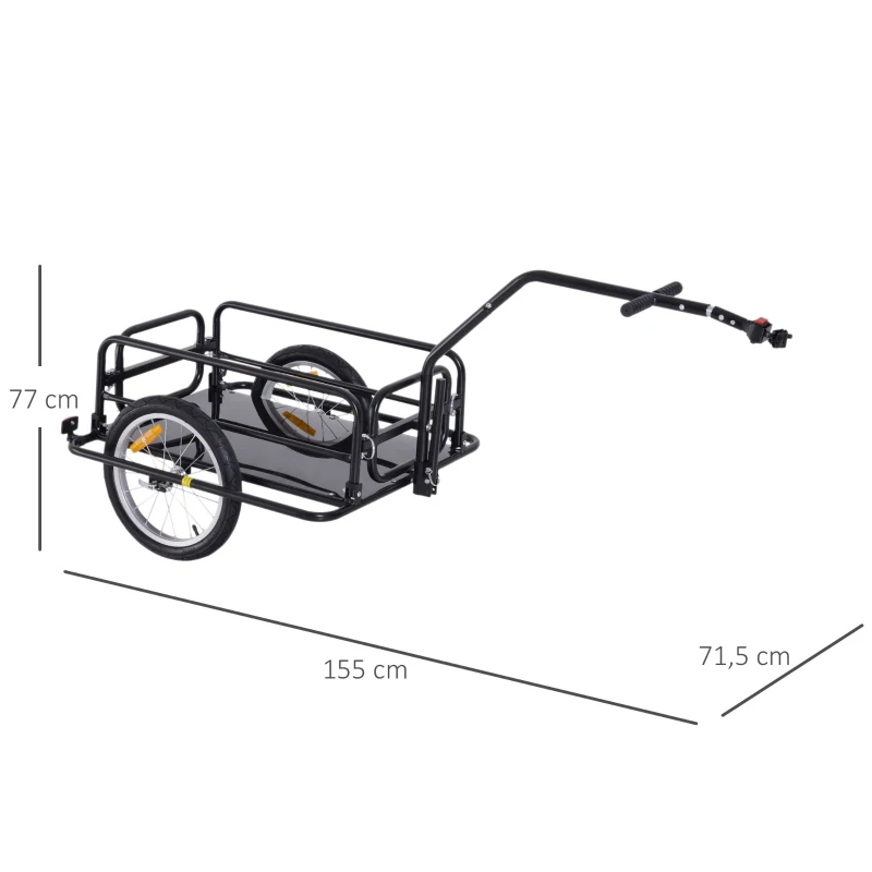 Cykelsläp Lastvagn 40 Kg Lastkapacitet Transportvagn Handkärra Koppling Hopfällbar Stålgummi Svart 155 X 71,5 X 77 Cm 3