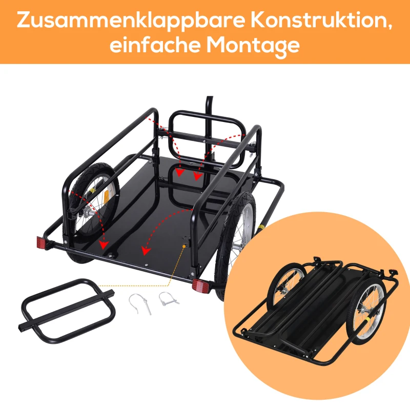 Cykelsläp Lastvagn 40 Kg Lastkapacitet Transportvagn Handkärra Koppling Hopfällbar Stålgummi Svart 155 X 71,5 X 77 Cm 5