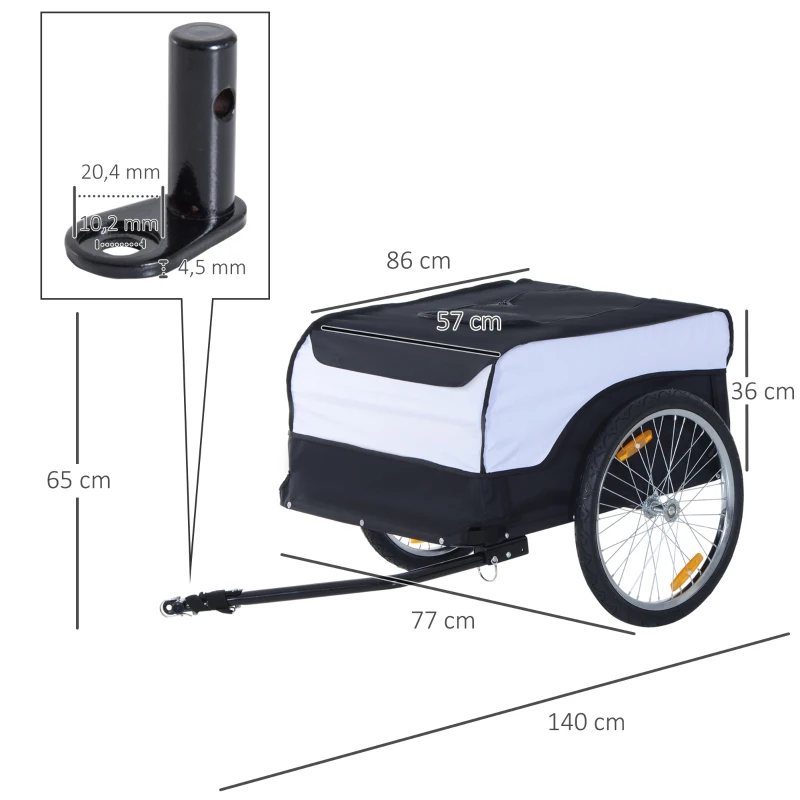 Cykelsläp Lastvagn Lastkapacitet Max 40 Kg Transportvagn Handkärra Last Cykelvagn Vit + Svart Stål Oxford 140 X 77 X 65 Cm 3