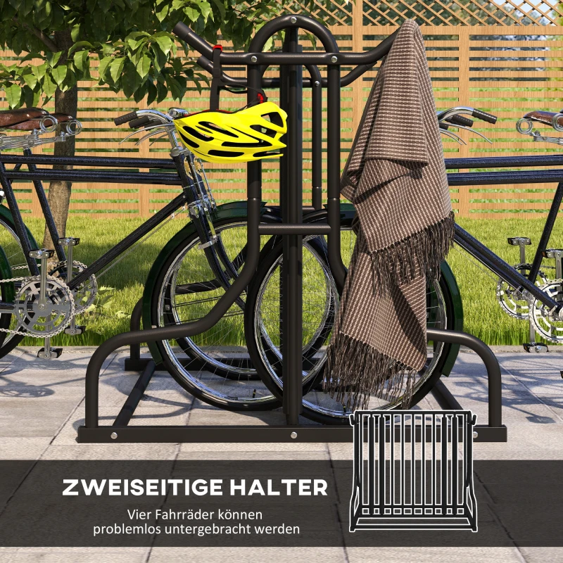 Cykelställ För 4 Cyklar, Väderbeständig, Extra Hållare, 90 X 80 X 80 Cm, Svart 4