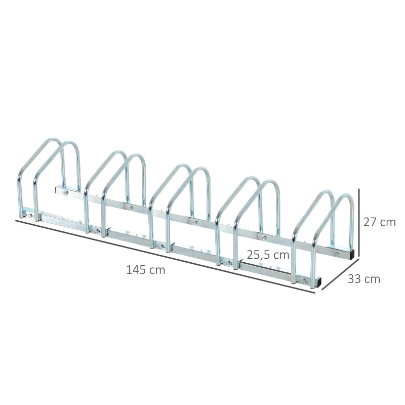 Cykelställ För 5 Cyklar, Väderbeständig, Vägg- Eller Golvmontering, Stål 145 X 33 X 27 Cm 3