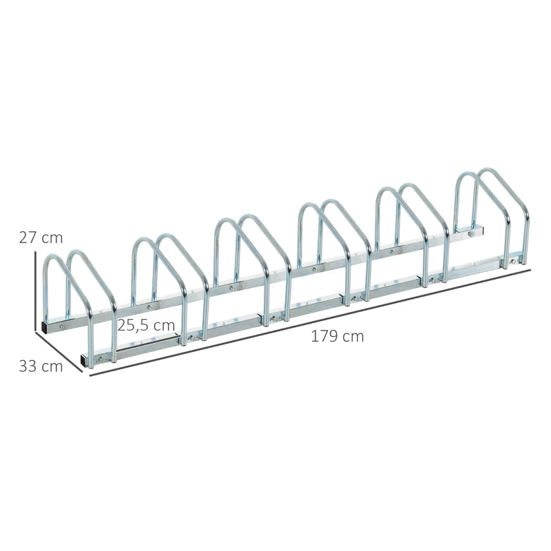 Cykelställ För 6 Cyklar Väderbeständigt Vägg- Eller Golvmontering Stål 179 X 33 X 27cm 3