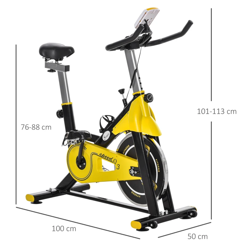 Cykeltränare, Höj- Och Sänkbar Motionscykel, Fitnesscykel, Rulltränare Med Remdrift, LCD Display, Stål, ABS, Gul + Svart, 45,5 X 100 X 101-113 Cm 3