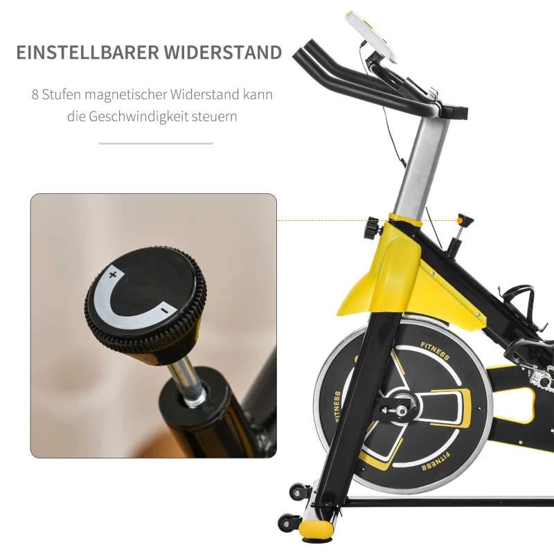 Cykeltränare, Höj- Och Sänkbar Motionscykel, Fitnesscykel, Rulltränare Med Remdrift, LCD Display, Stål, ABS, Gul + Svart, 45,5 X 100 X 101-113 Cm 6