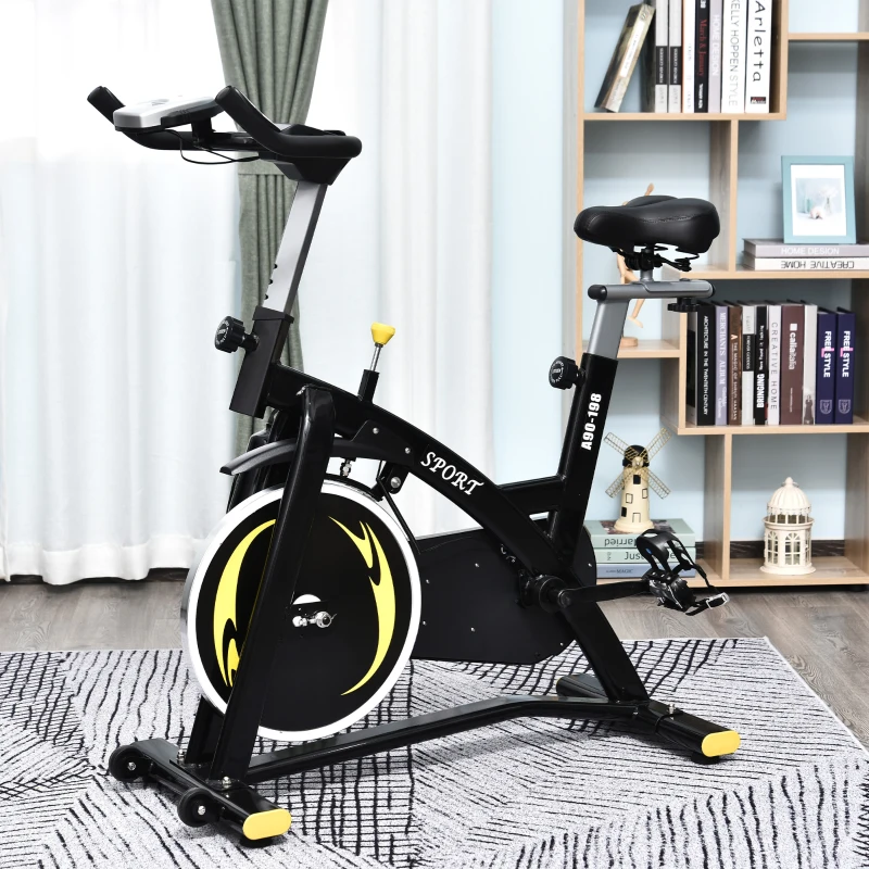 Cykeltränare Motionscykel Fitnesscykel Med Kontinuerligt Motstånd, 10kg Svänghjul, LCD-display, Inomhuscykel, Justerbar I Höjdled, Stål, Svart + Gul, 47 X 120 X 104,5-117 Cm 2