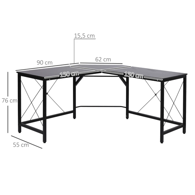 Datorskrivbord L-format Hörnskrivbord Vinkelskrivbord MDF Svart 150 X 150 X 76 Cm 3