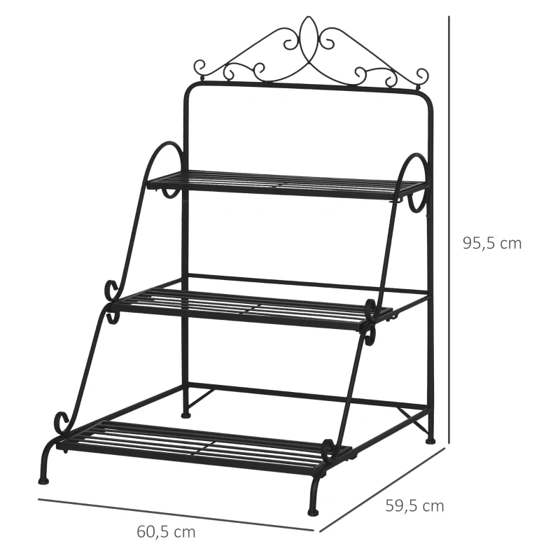 Dekorativt Växtställ 3-vånings Metall Svart 60,5 X 59,5 X 95,5 Cm 3