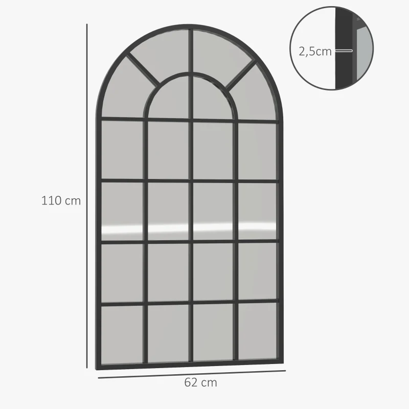 Dekorspegel, Stor Spegel, Fönsterlook, Välvd, Inklusive Upphängning. Svart + Spegelglas 3